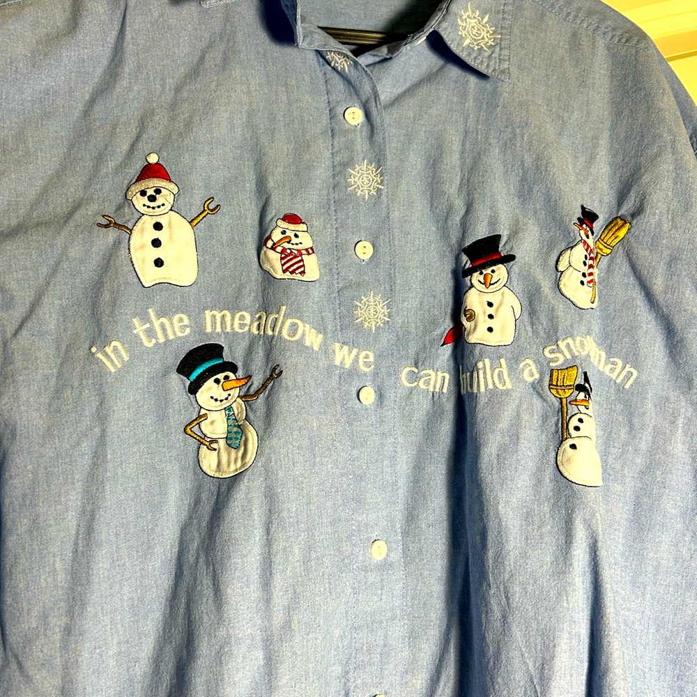 Falls Creek Vintage Christmas Snowman Button Down Shirt 24W